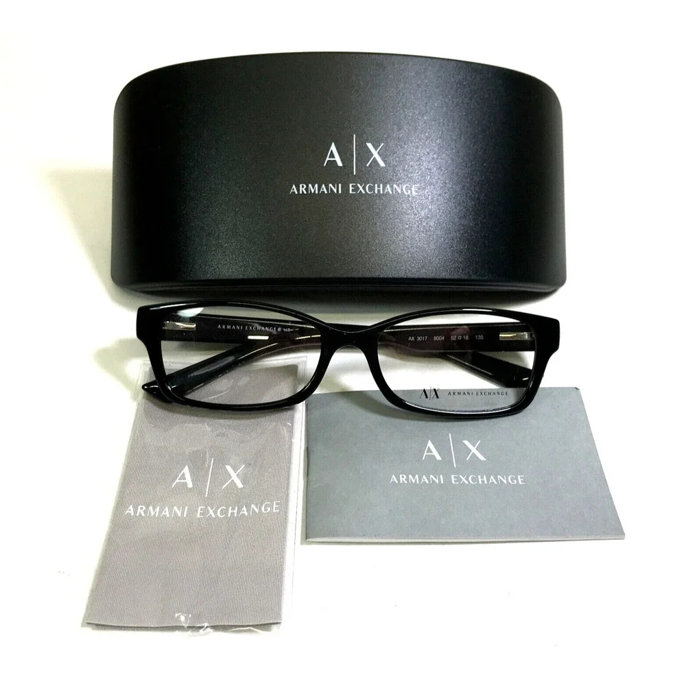 Armani Exchange Eyeglasses Frames AX3017 8004 Polished Black Rectangle 52-16-135 - Picture 2 of 12
